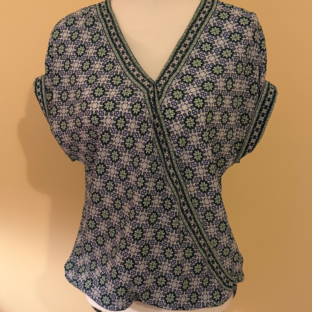 Max Studio Blue and Green Patterned Blouse Sz S